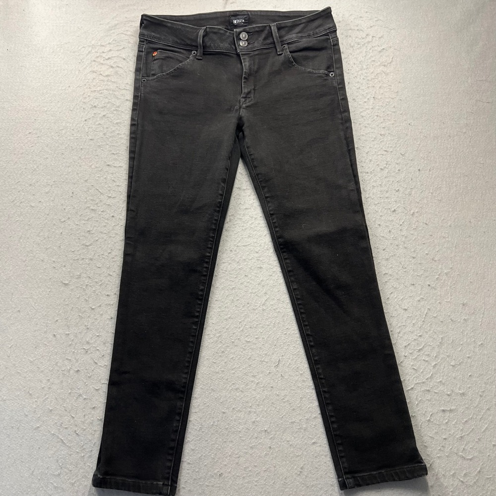 Hudson Jeans Womens 30 Black Skinny Flap Pocket Double Button Denim Made in USA